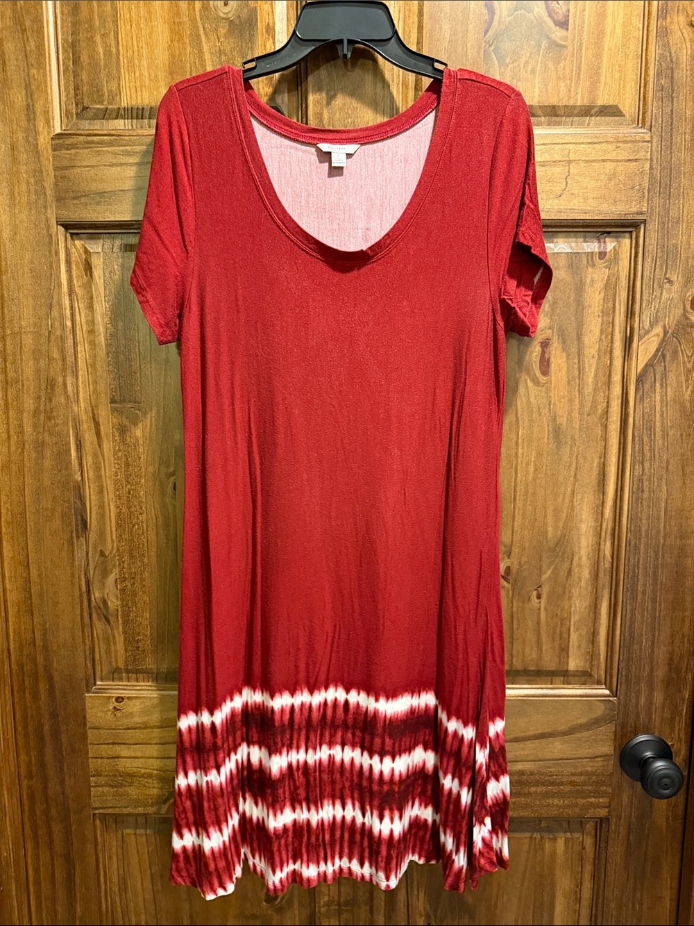 Casual Red Short Sleeve Tie-Dye Hem Tunic Dress